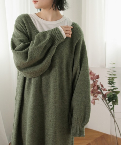 Crisp（クリスプ）の「ボリュームニットワンピース（ワンピース・レディース・グリーン/グレー・FREE）」の11枚目の写真