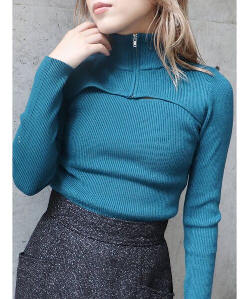 MURUA（ムルーア）の「ハーフジップカットニット（ニット/セーター・レディース・ブラック/ベージュ/ブルー・FREE）」の3枚目の写真