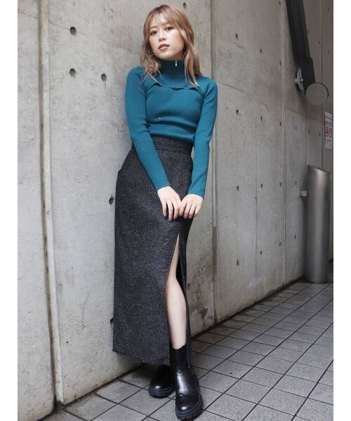 MURUA（ムルーア）の「ハーフジップカットニット（ニット/セーター・レディース・ブラック/ベージュ/ブルー・FREE）」の7枚目の写真