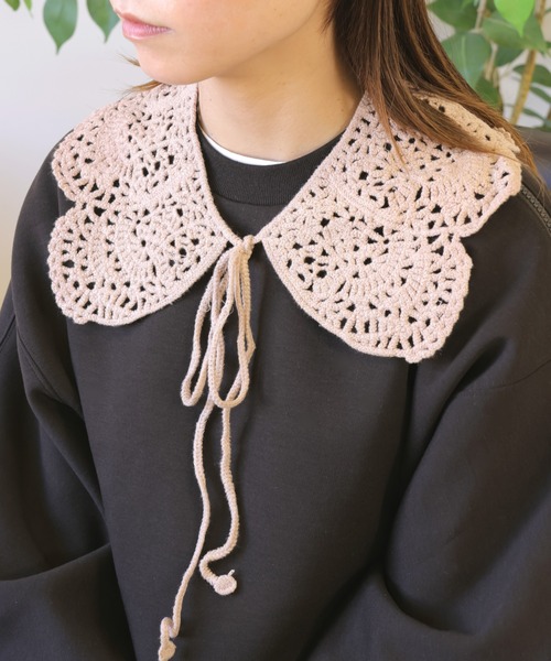 emesuelee（エメスーリー）の「ニットレース付け襟 ナチュラル 可愛い 春夏（付け襟・レディース・キャメル/ベージュ/イエロー/ブルー/ブラック・フリー）」の7枚目の写真