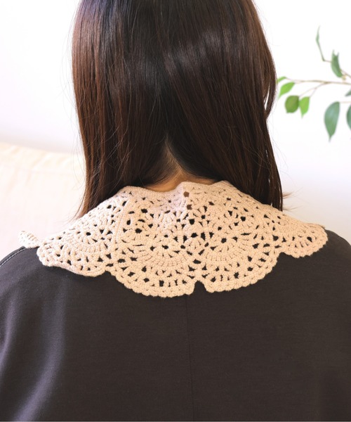 emesuelee（エメスーリー）の「ニットレース付け襟 ナチュラル 可愛い 春夏（付け襟・レディース・キャメル/ベージュ/イエロー/ブルー/ブラック・フリー）」の8枚目の写真