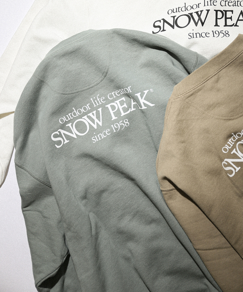Snow Peak（スノーピーク）の「【SNOWPEAK / スノーピーク】別注 Classic Logo Printed スウェット（スウェット・メンズ・ライトグリーン/ベージュ/ブラック/チャコールグレー・MEDIUM/LARGE）」の4枚目の写真