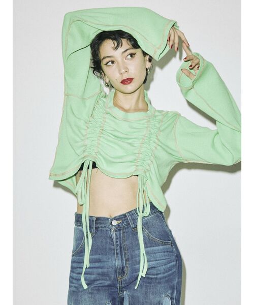 jouetie（ジュエティ）の「フレアスリーブギャザーテレコトップス【ショート丈】（Tシャツ/カットソー・レディース・ブラック/ピンク/ブルー/グリーン・MEDIUM）」の12枚目の写真