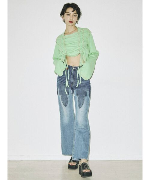 jouetie（ジュエティ）の「フレアスリーブギャザーテレコトップス【ショート丈】（Tシャツ/カットソー・レディース・ブラック/ピンク/ブルー/グリーン・MEDIUM）」の6枚目の写真