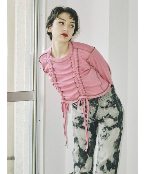 jouetie（ジュエティ）の「フレアスリーブギャザーテレコトップス【ショート丈】（Tシャツ/カットソー・レディース・ブラック/ピンク/ブルー/グリーン・MEDIUM）」の13枚目の写真