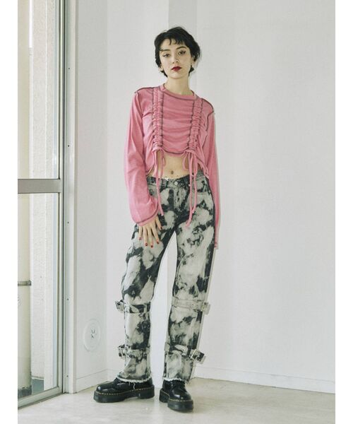 jouetie（ジュエティ）の「フレアスリーブギャザーテレコトップス【ショート丈】（Tシャツ/カットソー・レディース・ブラック/ピンク/ブルー/グリーン・MEDIUM）」の7枚目の写真