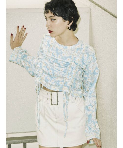 jouetie（ジュエティ）の「フレアスリーブギャザーテレコトップス【ショート丈】（Tシャツ/カットソー・レディース・ブラック/ピンク/ブルー/グリーン・MEDIUM）」の20枚目の写真