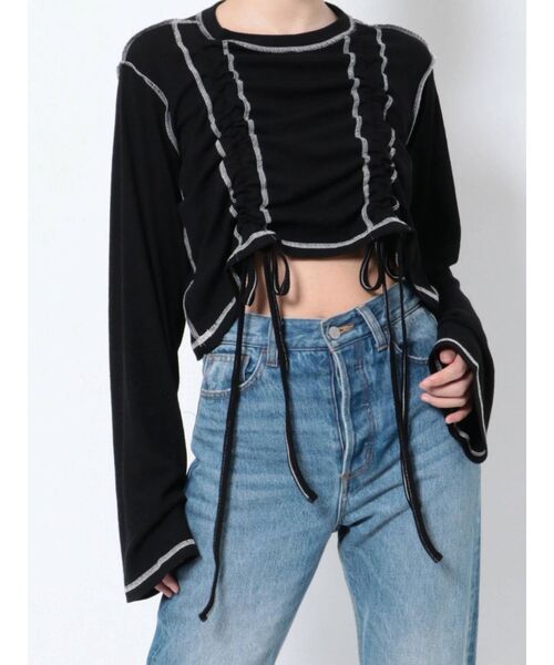 jouetie（ジュエティ）の「フレアスリーブギャザーテレコトップス【ショート丈】（Tシャツ/カットソー・レディース・ブラック/ピンク/ブルー/グリーン・MEDIUM）」の16枚目の写真