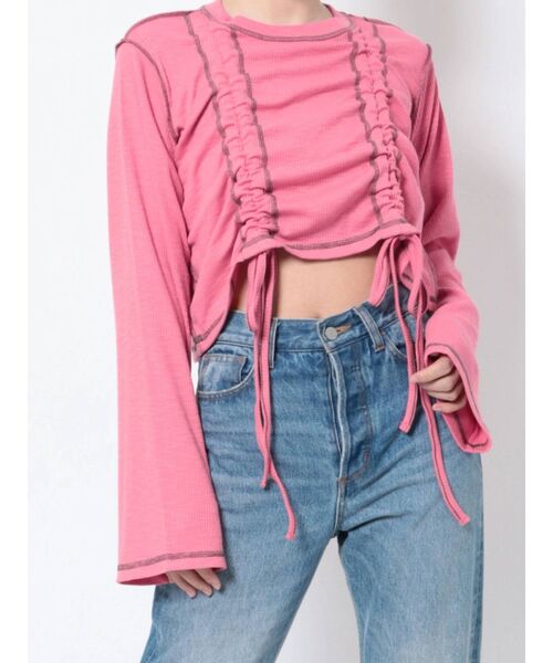 jouetie（ジュエティ）の「フレアスリーブギャザーテレコトップス【ショート丈】（Tシャツ/カットソー・レディース・ブラック/ピンク/ブルー/グリーン・MEDIUM）」の17枚目の写真