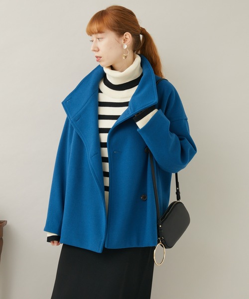 Paradise Picnic（パラダイスピクニック）の「スタンドカラーショートコート（ピーコート・レディース・ベージュ/ブルー/ブラック・FREE）」の4枚目の写真