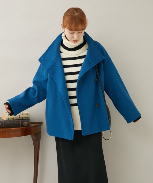 Paradise Picnic（パラダイスピクニック）の「スタンドカラーショートコート（ピーコート・レディース・ベージュ/ブルー/ブラック・FREE）」の5枚目の写真