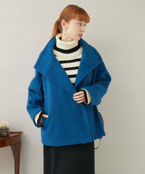 Paradise Picnic（パラダイスピクニック）の「スタンドカラーショートコート（ピーコート・レディース・ベージュ/ブルー/ブラック・FREE）」の6枚目の写真