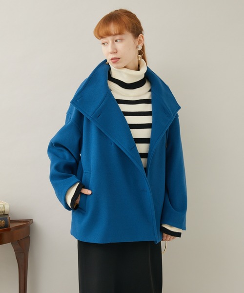 Paradise Picnic（パラダイスピクニック）の「スタンドカラーショートコート（ピーコート・レディース・ベージュ/ブルー/ブラック・FREE）」の7枚目の写真