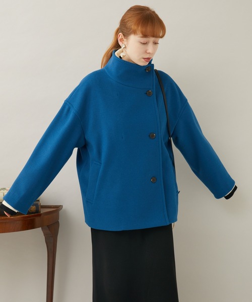 Paradise Picnic（パラダイスピクニック）の「スタンドカラーショートコート（ピーコート・レディース・ベージュ/ブルー/ブラック・FREE）」の8枚目の写真