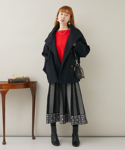 Paradise Picnic（パラダイスピクニック）の「スタンドカラーショートコート（ピーコート・レディース・ベージュ/ブルー/ブラック・FREE）」の11枚目の写真