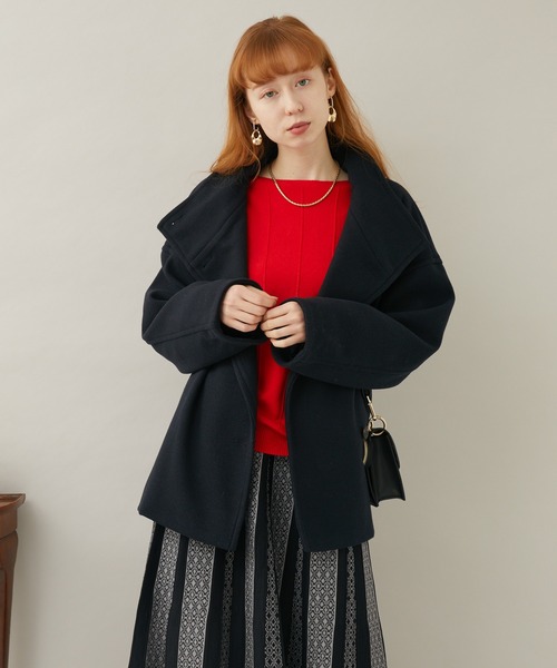 Paradise Picnic（パラダイスピクニック）の「スタンドカラーショートコート（ピーコート・レディース・ベージュ/ブルー/ブラック・FREE）」の17枚目の写真