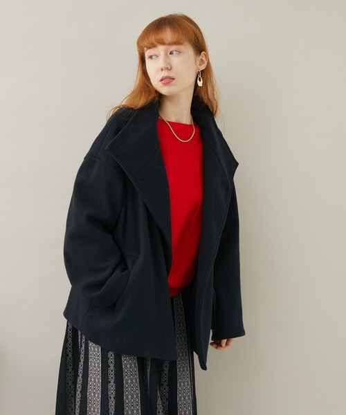 Paradise Picnic（パラダイスピクニック）の「スタンドカラーショートコート（ピーコート・レディース・ベージュ/ブルー/ブラック・FREE）」の18枚目の写真