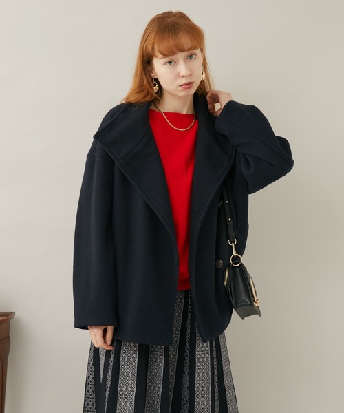 Paradise Picnic（パラダイスピクニック）の「スタンドカラーショートコート（ピーコート・レディース・ベージュ/ブルー/ブラック・FREE）」の19枚目の写真