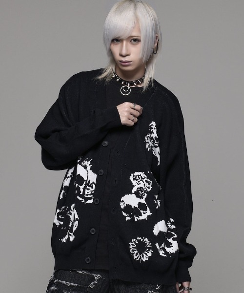 CIVARIZE(シヴァーライズ)の「『CIVARIZE/シヴァーライズ』ダブルジャガードダメージカーディガン(カーディガン/ボレロ・メンズ・ブラック/ホワイト・FREE)」の2枚目の写真