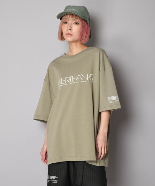 SUPERTHANKS（スーパーサンクス）の「ロゴプリント ワンプリント シンプルTシャツ(ユニセックス)LOGO FRONT PRINT T-SHIRT（Tシャツ/カットソー・メンズ・サーモンピンク/ブラック/オリーブ/ホワイト・L/S/M）」の6枚目の写真