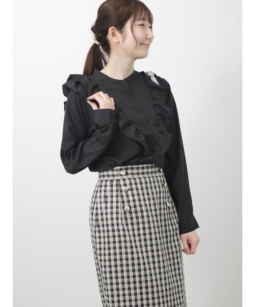 Te chichi TERRASSE（テチチテラス）の「フリルバンドカラーブラウス（シャツ/ブラウス・レディース・ブラック/オフホワイト/ブルー・ﾌﾘ-）」の7枚目の写真