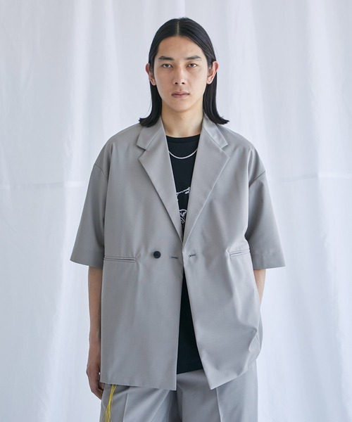 PUBLIC TOKYO(パブリックトウキョウ)の「含浸ハーフスリーブシャツジャケット(シャツ/ブラウス・メンズ・ブラック/ベージュ/ライトパープル・1/2)」の4枚目の写真