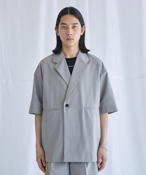PUBLIC TOKYO(パブリックトウキョウ)の「含浸ハーフスリーブシャツジャケット(シャツ/ブラウス・メンズ・ブラック/ベージュ/ライトパープル・1/2)」の15枚目の写真