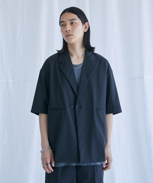 PUBLIC TOKYO(パブリックトウキョウ)の「含浸ハーフスリーブシャツジャケット(シャツ/ブラウス・メンズ・ブラック/ベージュ/ライトパープル・1/2)」の16枚目の写真