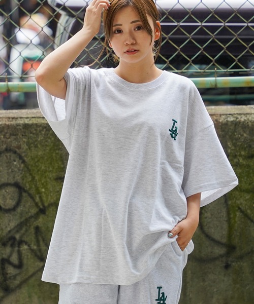LA ロゴ刺繍 ルーズTシャツ / Tシャツ 半袖 オーバーサイズ トップス