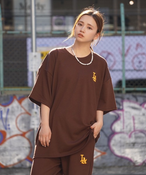 Tシャツ(半袖/袖なし) Big Basic Logo Tee LA ロゴ刺繍 ルーズTシャツ / Tシャツ 半袖 オーバーサイズ トップス