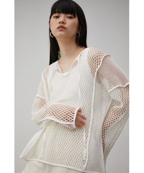 AZUL by moussy(アズールバイマウジー)の「PATTERN MESH PULLOVER/パターンメッシュプルオーバー(Tシャツ/カットソー・レディース・ブラック/アイボリー・FREE)」の4枚目の写真