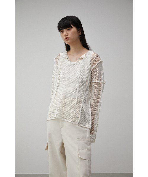 AZUL by moussy(アズールバイマウジー)の「PATTERN MESH PULLOVER/パターンメッシュプルオーバー(Tシャツ/カットソー・レディース・ブラック/アイボリー・FREE)」の5枚目の写真