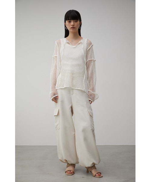 AZUL by moussy(アズールバイマウジー)の「PATTERN MESH PULLOVER/パターンメッシュプルオーバー(Tシャツ/カットソー・レディース・ブラック/アイボリー・FREE)」の6枚目の写真