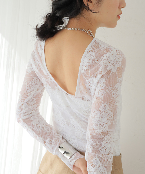 TELA（テラ）の「【TELA/テラ】レースロングTシャツ（Tシャツ/カットソー・レディース・ホワイト・SMALL）」の5枚目の写真