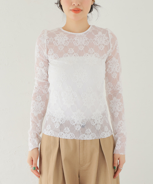 TELA（テラ）の「【TELA/テラ】レースロングTシャツ（Tシャツ/カットソー・レディース・ホワイト・SMALL）」の11枚目の写真