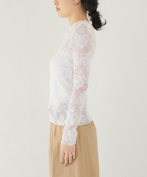 TELA（テラ）の「【TELA/テラ】レースロングTシャツ（Tシャツ/カットソー・レディース・ホワイト・SMALL）」の7枚目の写真