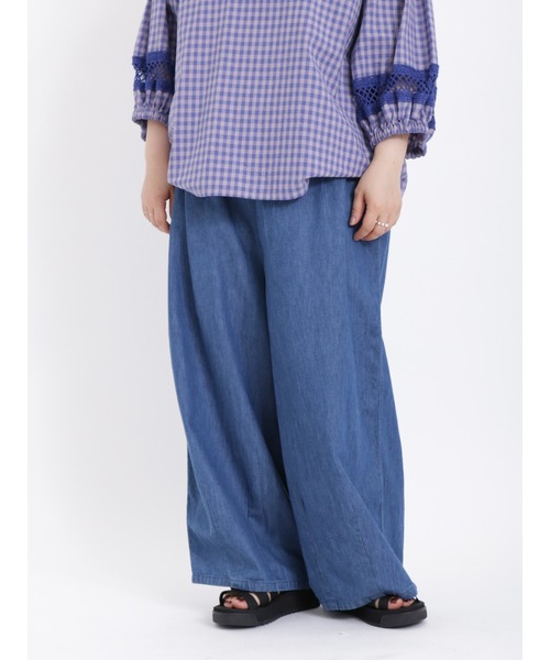 Samansa Mos2(サマンサ モスモス)の「インドデニムイージーパンツ(デニムパンツ・レディース・グレー/ブルー/サックスブルー・フリ-)」の3枚目の写真