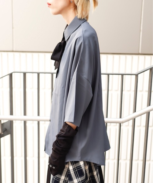 rovtski（ロフトスキー）の「DARK BEARSHIRT SS with TIE/ダークベア刺繍 ネクタイ付きシャツ半袖（シャツ/ブラウス・メンズ・ブラック/チャコールグレー/ホワイト・FREE）」の16枚目の写真