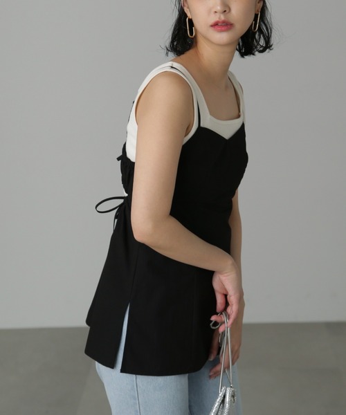 FREE'S MART(フリーズマート)の「◆バックオープンチュニックキャミソール(シャツ/ブラウス・レディース・ベージュ/ブラック・FREE)」の4枚目の写真