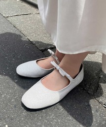 one after another NICE CLAUP | リボンストラップバレエシューズ【ホワイトグリッター】(バレエシューズ)