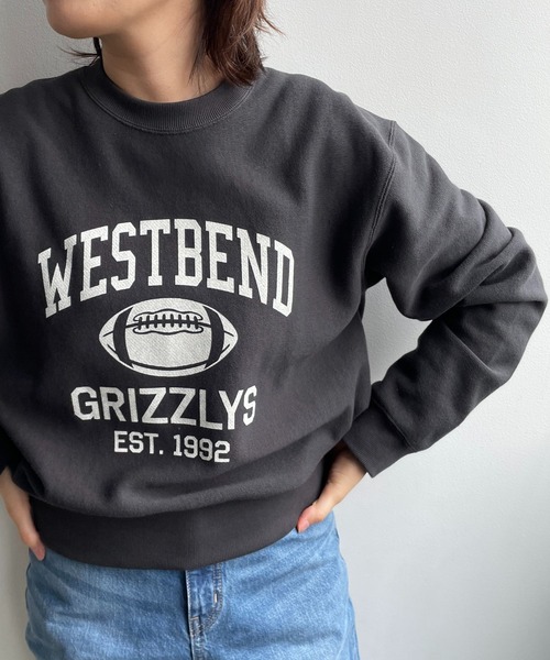 LOWRYS FARM(ローリーズファーム)の「アメフトカレッジウラケロングスリーブ 966165(スウェット・レディース・アイボリー/チャコールグレー/グレー/グリーン/グレー系その他・FREE)」の1枚目の写真