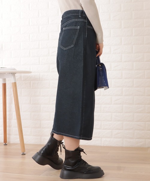 Lace Ladies（レースレディース）の「スリット入りデニムミディアムスカート（スカート・レディース・ダークグレー・M/S/L）」の2枚目の写真