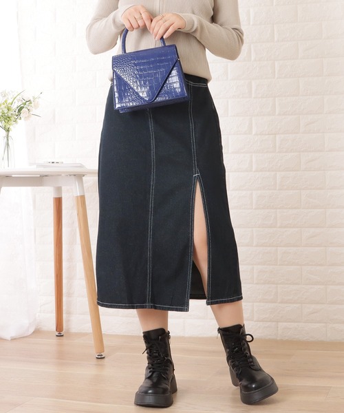 Lace Ladies（レースレディース）の「スリット入りデニムミディアムスカート（スカート・レディース・ダークグレー・M/S/L）」の5枚目の写真