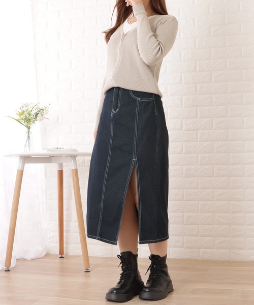 Lace Ladies（レースレディース）の「スリット入りデニムミディアムスカート（スカート・レディース・ダークグレー・M/S/L）」の6枚目の写真