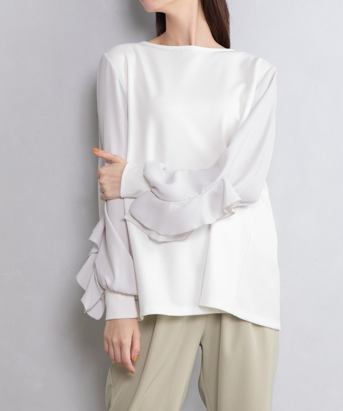 MARECHAL TERRE（マルシャルテル）の「袖フリルプルオーバー（Tシャツ/カットソー・レディース・ネイビー/ホワイト/ブラック/カーキ・MEDIUM）」の2枚目の写真