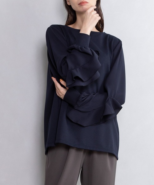 MARECHAL TERRE（マルシャルテル）の「袖フリルプルオーバー（Tシャツ/カットソー・レディース・ネイビー/ホワイト/ブラック/カーキ・MEDIUM）」の5枚目の写真