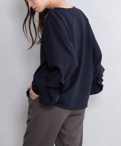 MARECHAL TERRE（マルシャルテル）の「袖フリルプルオーバー（Tシャツ/カットソー・レディース・ネイビー/ホワイト/ブラック/カーキ・MEDIUM）」の8枚目の写真