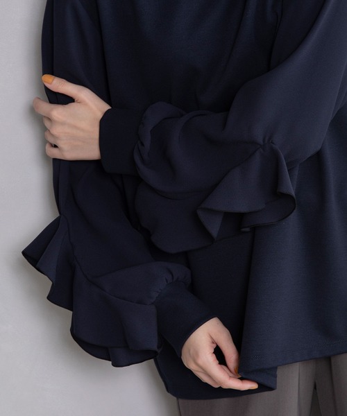 MARECHAL TERRE（マルシャルテル）の「袖フリルプルオーバー（Tシャツ/カットソー・レディース・ネイビー/ホワイト/ブラック/カーキ・MEDIUM）」の10枚目の写真