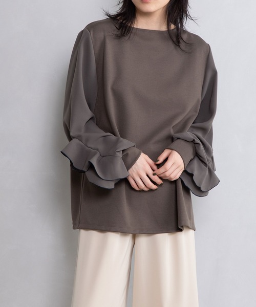 MARECHAL TERRE（マルシャルテル）の「袖フリルプルオーバー（Tシャツ/カットソー・レディース・ネイビー/ホワイト/ブラック/カーキ・MEDIUM）」の13枚目の写真