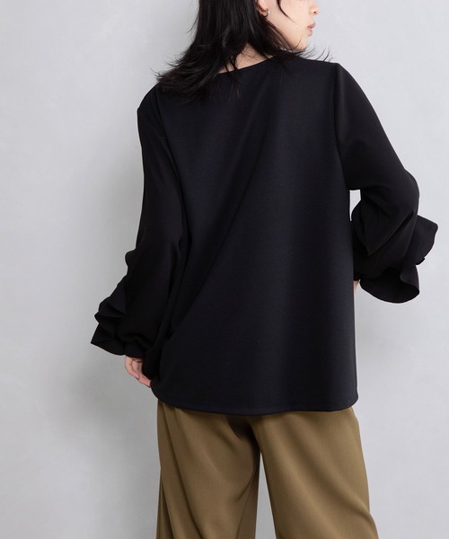 MARECHAL TERRE（マルシャルテル）の「袖フリルプルオーバー（Tシャツ/カットソー・レディース・ネイビー/ホワイト/ブラック/カーキ・MEDIUM）」の19枚目の写真